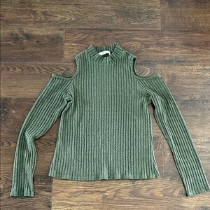 Gaze Green Turtleneck Sweater | Ribbed Sweater | Green Sweater | Open Shoulder